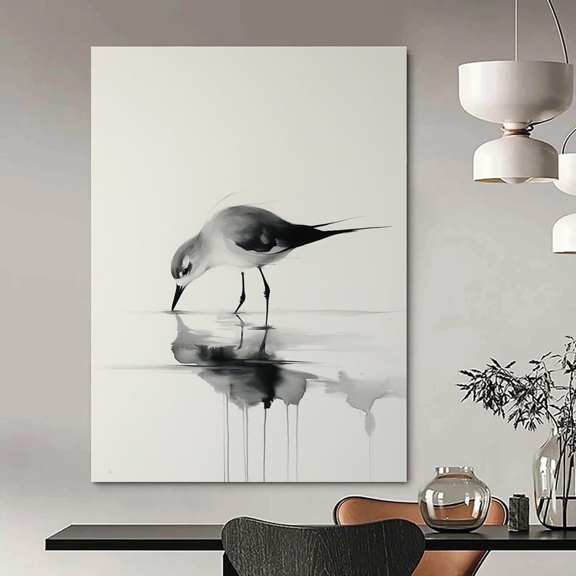 Ink Wash Bird Drinking for Zen - Inspired Office & Traditional Tea House STSC906