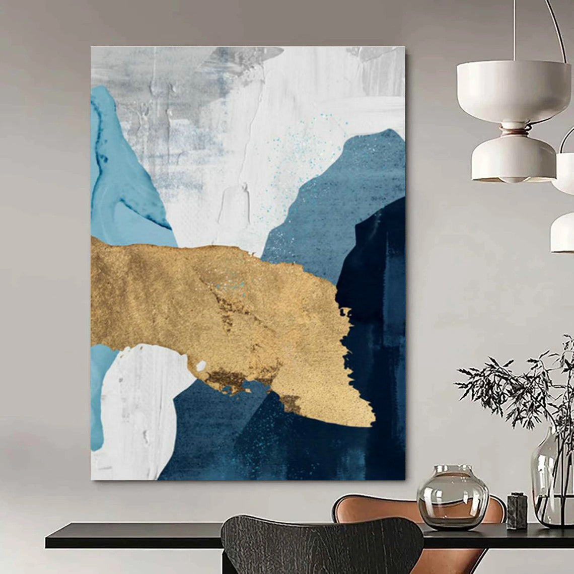Blue, Gray, and Gold Abstract Art for Nautical - Inspired Home & Luxury Art Gallery DLZ2227