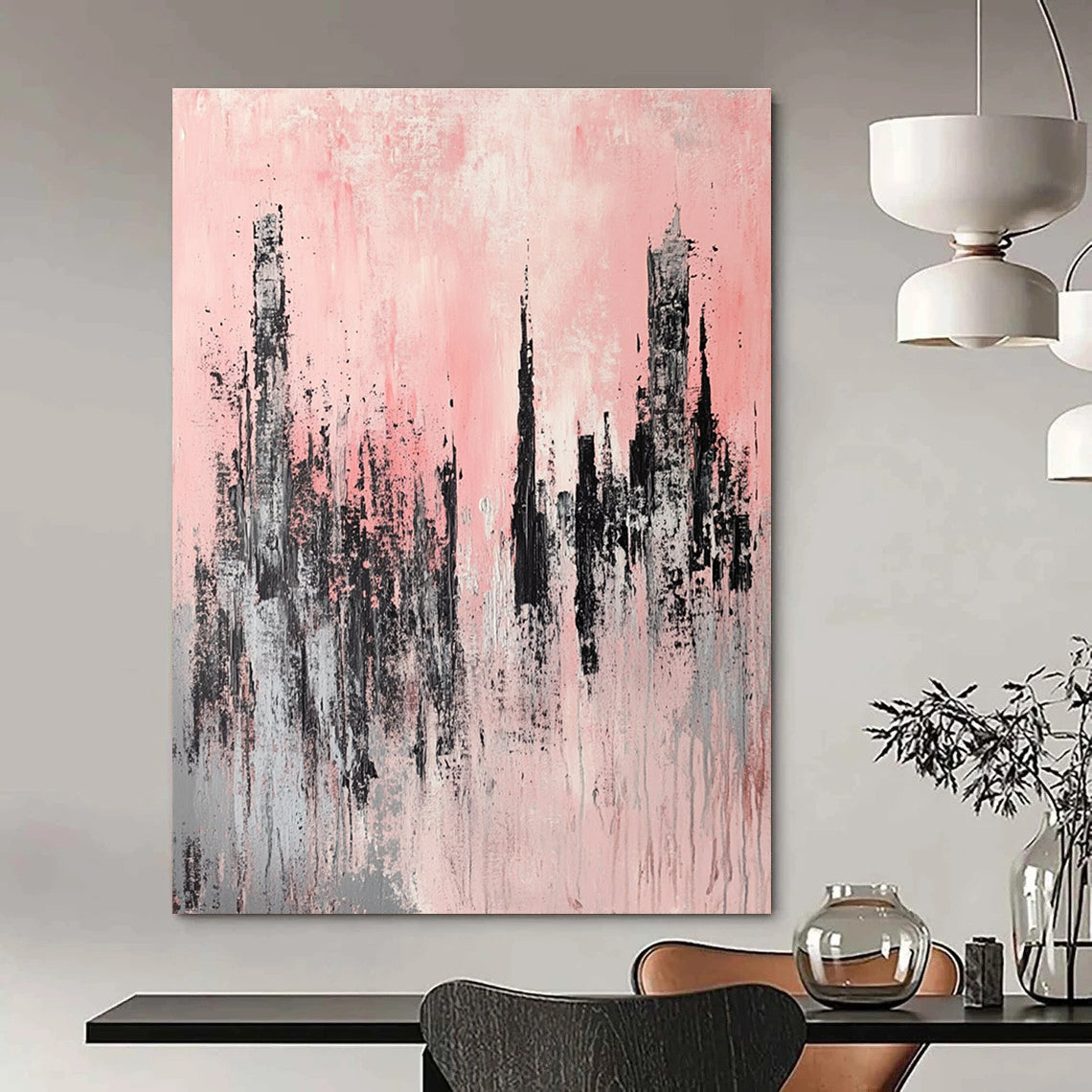 Pink and Grey Cityscape 1 for Chic Urban Apartment & Feminine - Themed Café STSC331