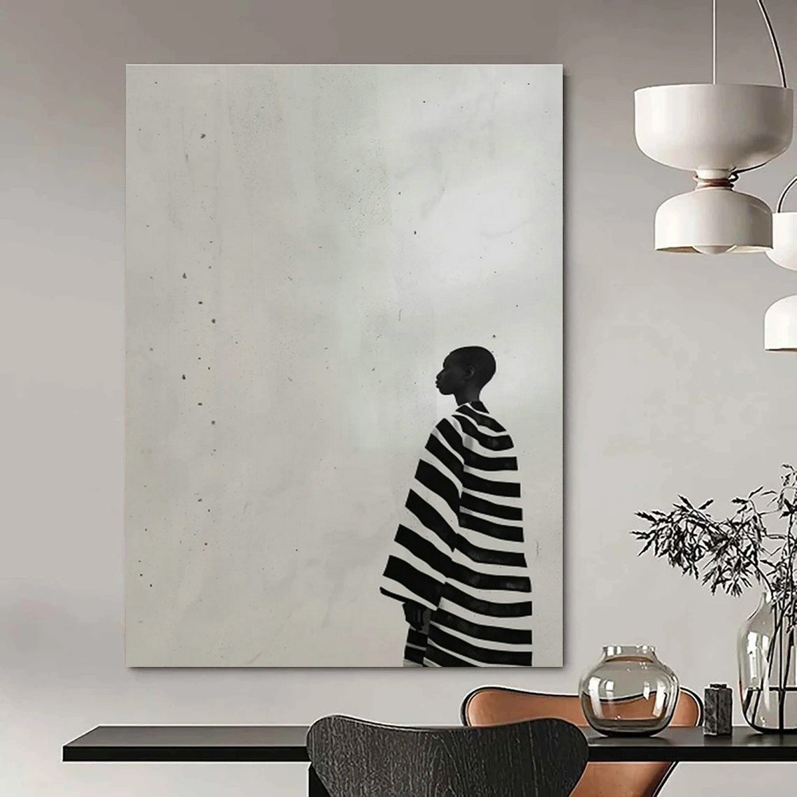 Black - and - White Striped Figure Art for Modern Gallery & Monochrome Home Office DLZ0696