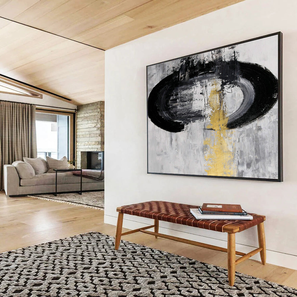 Stylish Black, Silver, and Gold Abstract Art for a Modern Entryway DLZ2400