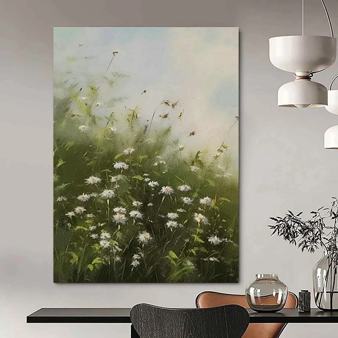 Daisy Meadow Oil Painting for Country Cottage Bedroom & Garden - Themed Tea Room DLZ0911