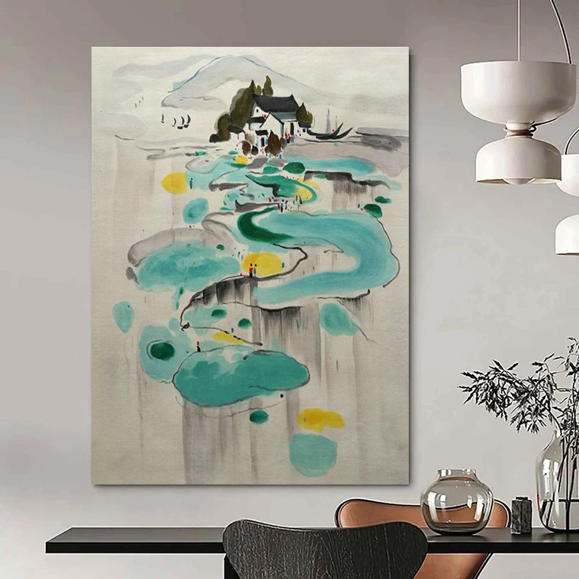 Ink - Wash Landscape Abstract Art for Oriental - Style Teahouse & Traditional Residence DLZ2284