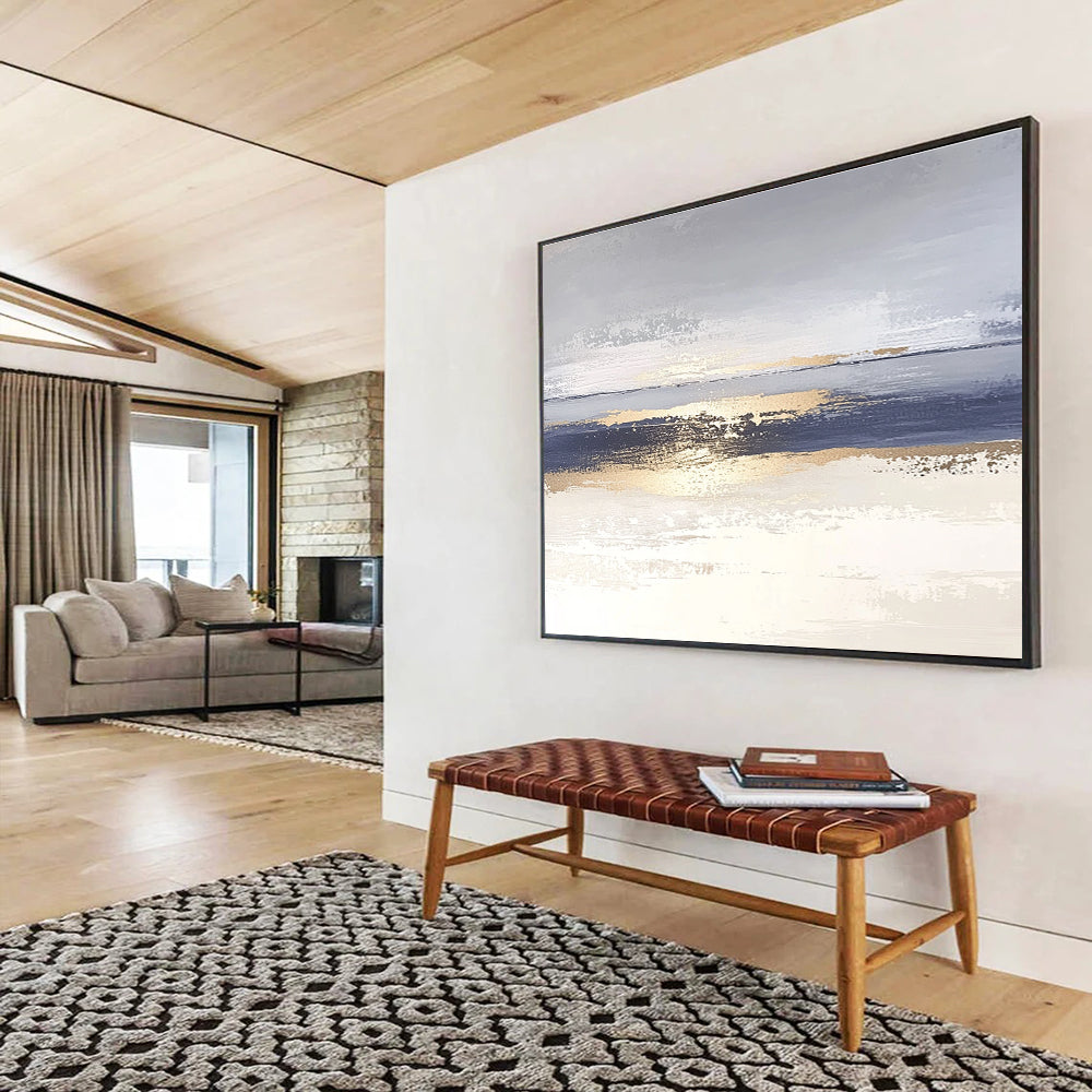 Blue - Gray - Gold Abstract Art for Coastal Home & Contemporary Gallery SC007