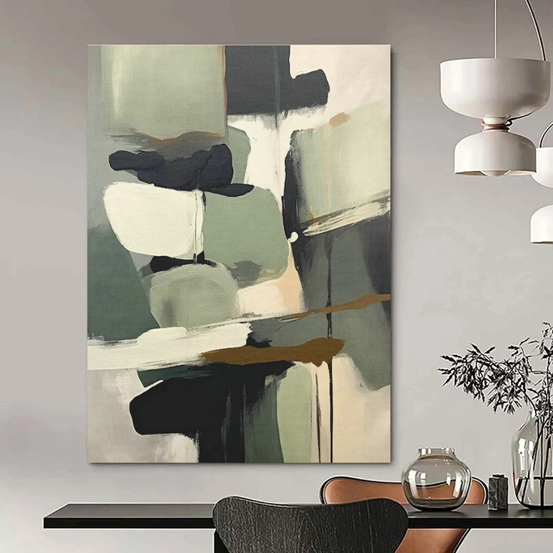 Gray - Green Geometric Abstract Art for Scandinavian - Style Home & Contemporary Art Studio DLZ1628