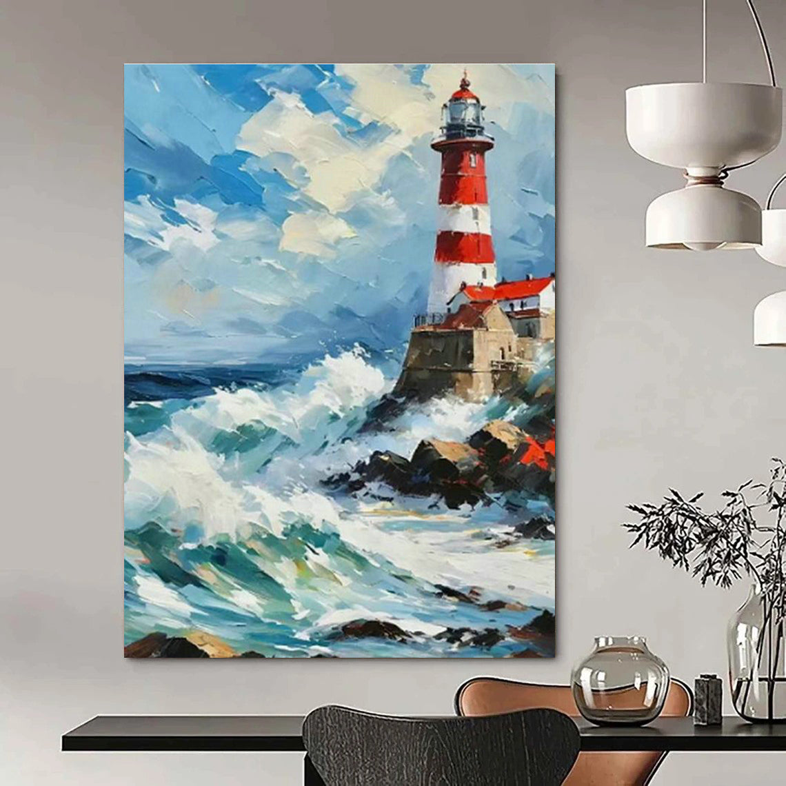 Lighthouse Seaview Oil Art for Living Room & Cottages DLZ0313