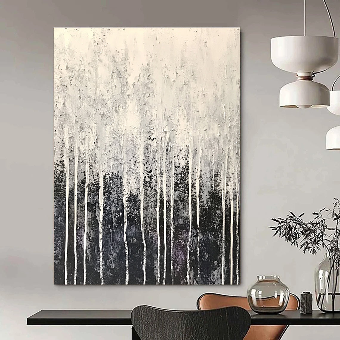 Grey and White Dripping Forest for Modern Industrial Office & Art - Inspired Home Library STSC360