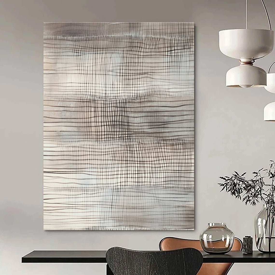 Grid - Patterned Abstract Art for Minimalist Home Office & Calm Home Reading Nook STSC1439