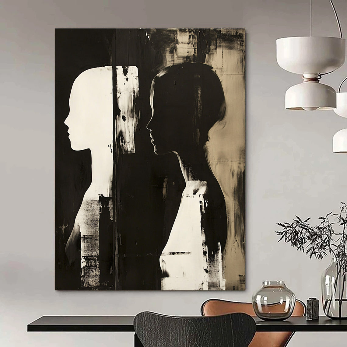 Black and White Silhouettes Art for Monochrome Gallery & Serene Home Meditation Room STSC1448