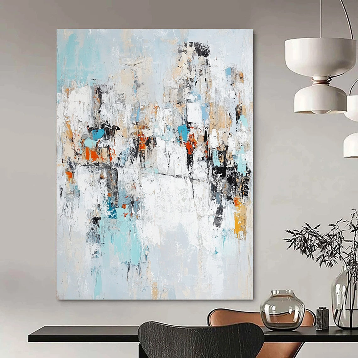 Light Blue Abstract Cityscape for Coastal - Inspired Home & Art - Centric Hotel Lobby STSC768