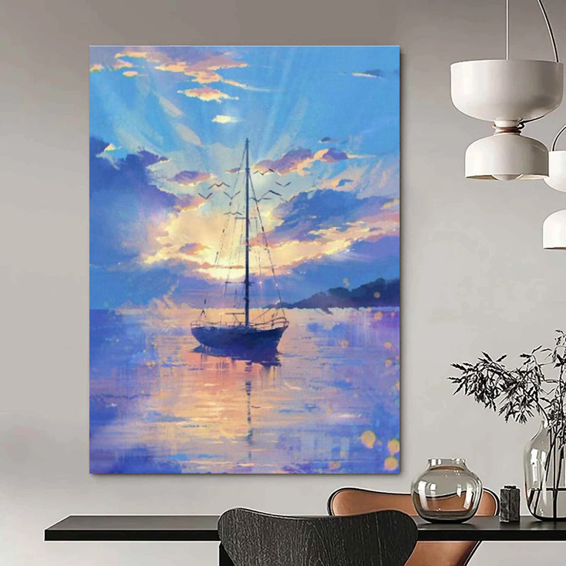 Sailboat Seaview Oil Art for Living Room & Cottages DLZ0316