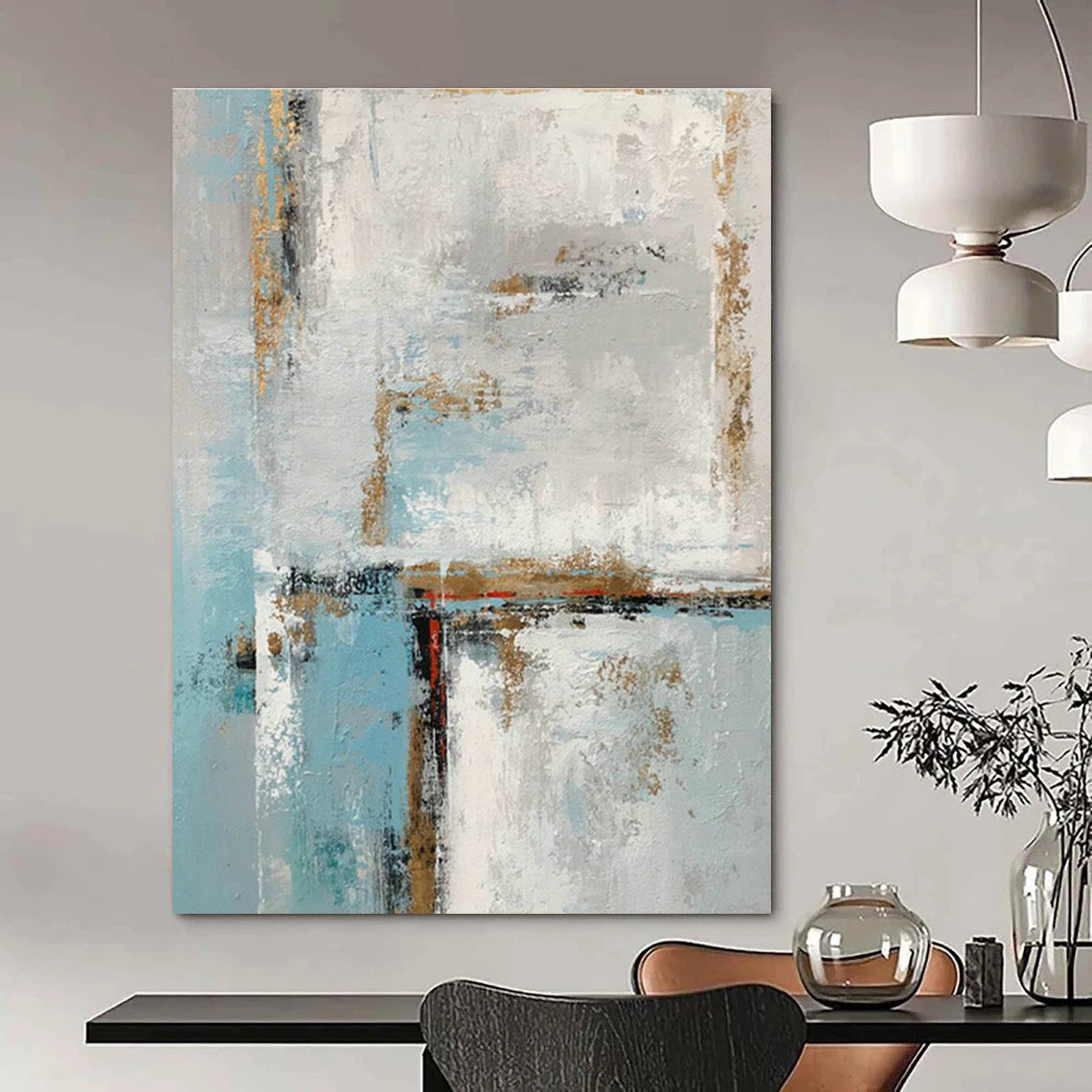 Blue, White & Gold Abstract Art for Home Living Room & Art Homestay DLZ0567