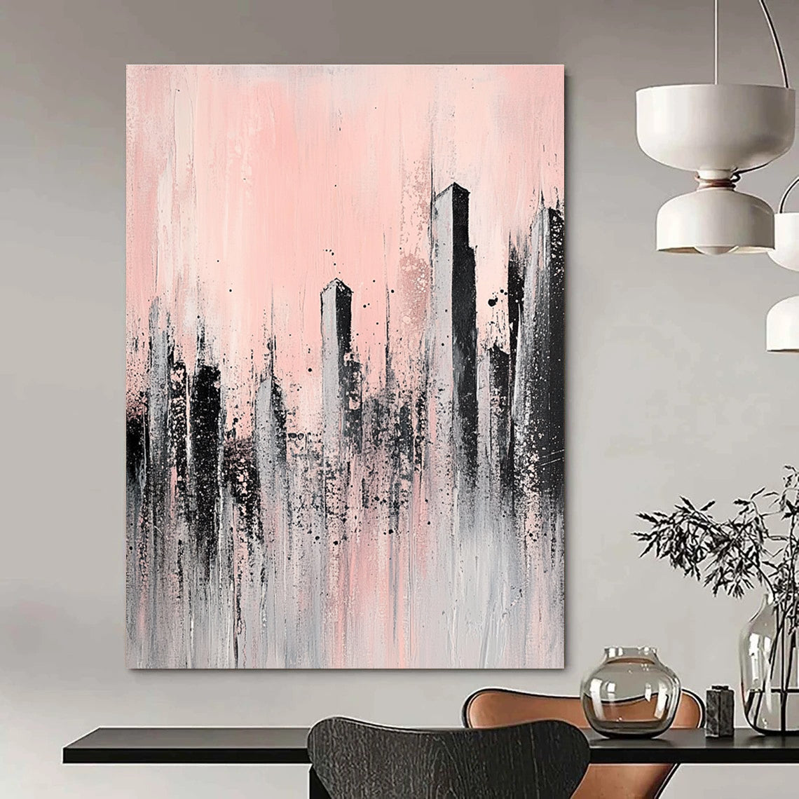 Pink and Grey Cityscape 2 for Minimalist Bedroom & Art - Focused Lounge STSC332