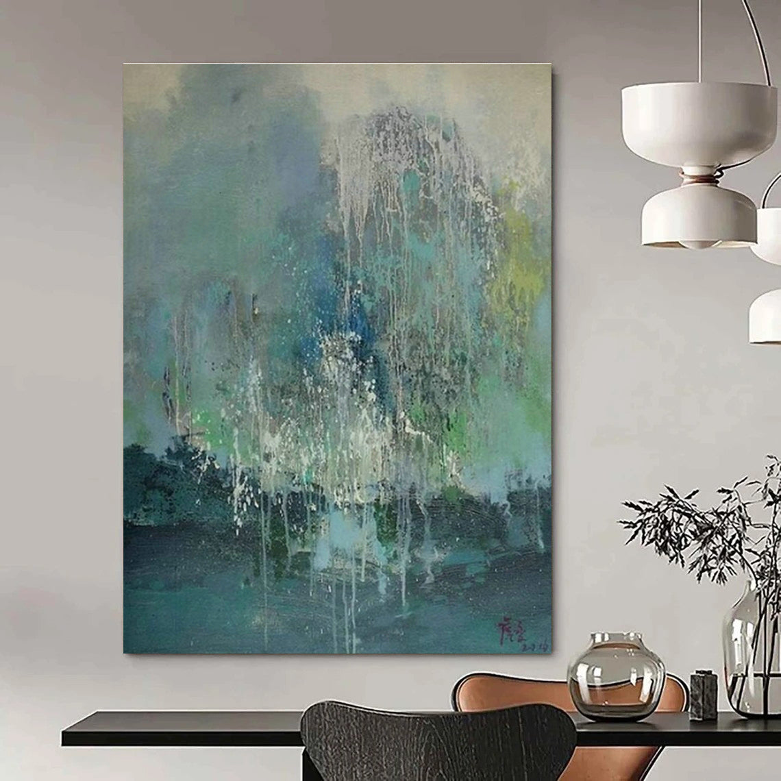 Dripping Blue - Green Abstract Art for Art Studio Gallery & Bohemian Living Room DLZ1483