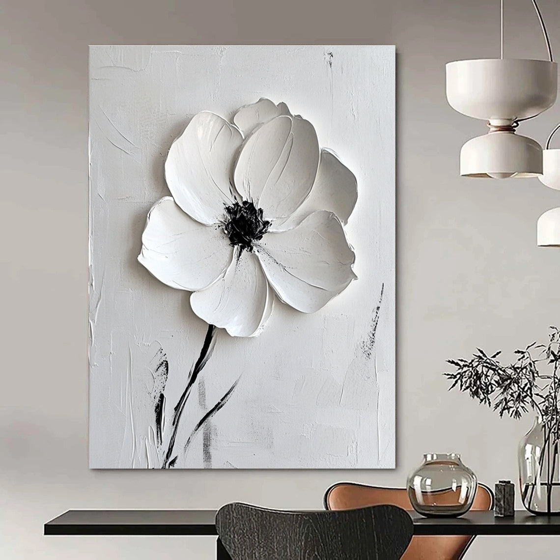Single White Flower on White for Scandinavian - Style Bedroom & Calming Meditation Space STSC515