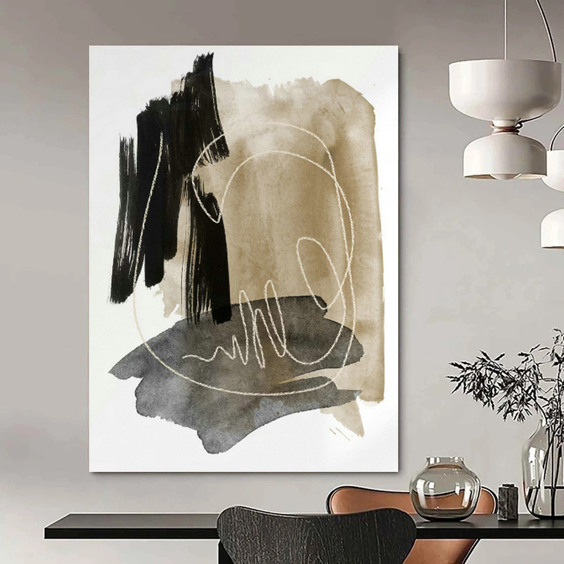 Ink - Line Abstract Art for Bohemian Living Room & Art Studio Break Area DLZ0976