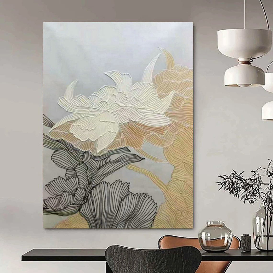 Gold - Line Flower Art for Living Room & Bedroom DLZ0472