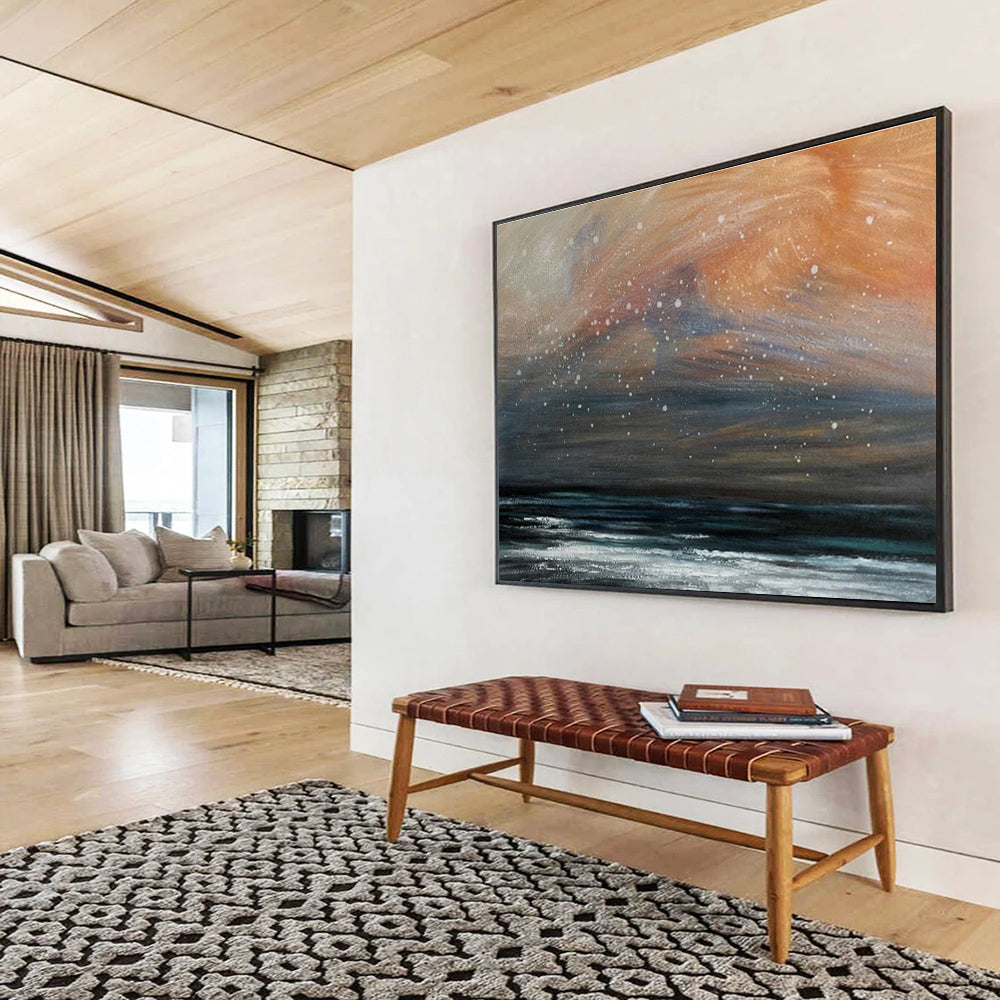 Orange - Gray Starry Sea Oil Painting for Bohemian - Style Lounges DLZ2494
