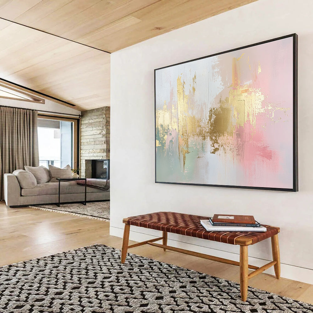 Gold - Accented Pastel Abstract Art for Chic Home Office & High - End Café SC283