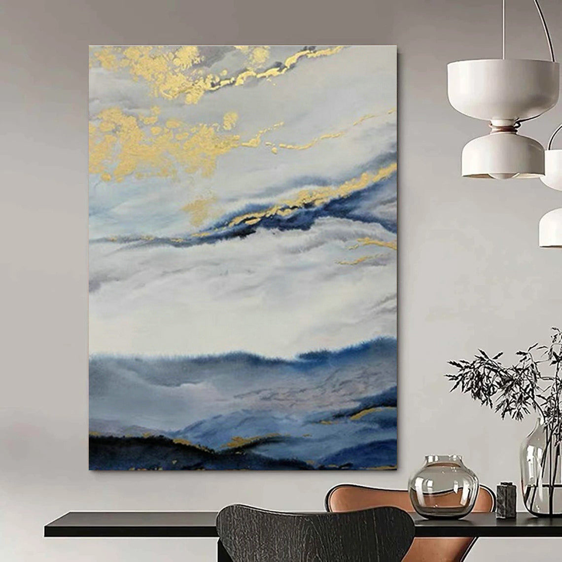 Golden Clouds and Mountains Art for Luxury Penthouse Living Room & Asian - Fusion Restaurant DLZ0916
