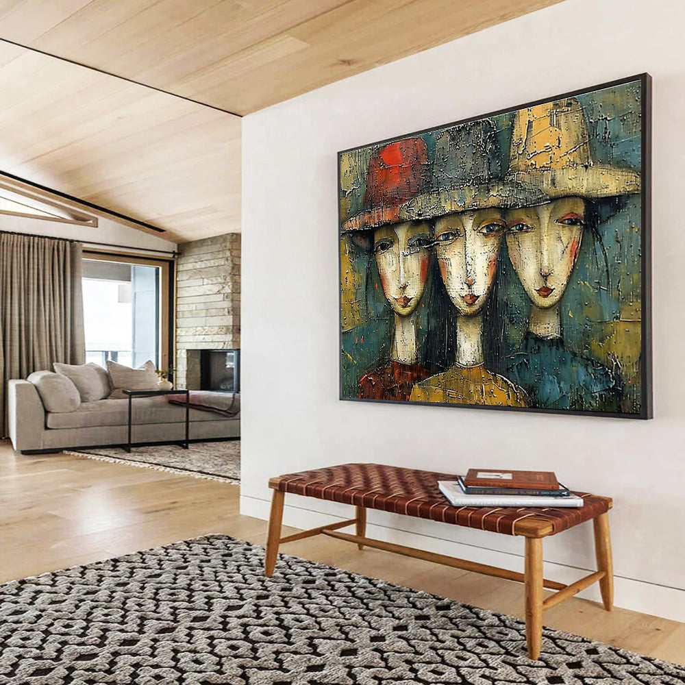Hat - Wearing Figures Art for Bohemian - Style Coffee Shop Nooks DLZ3147