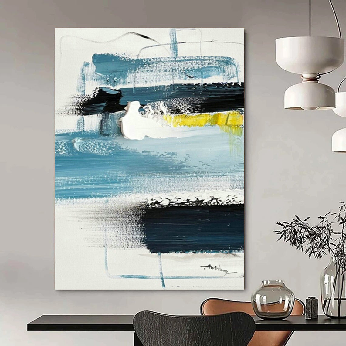 Blue - Black - Yellow Abstract Art for Modern Office Lounge & Art - Inspired Café DLZ1660
