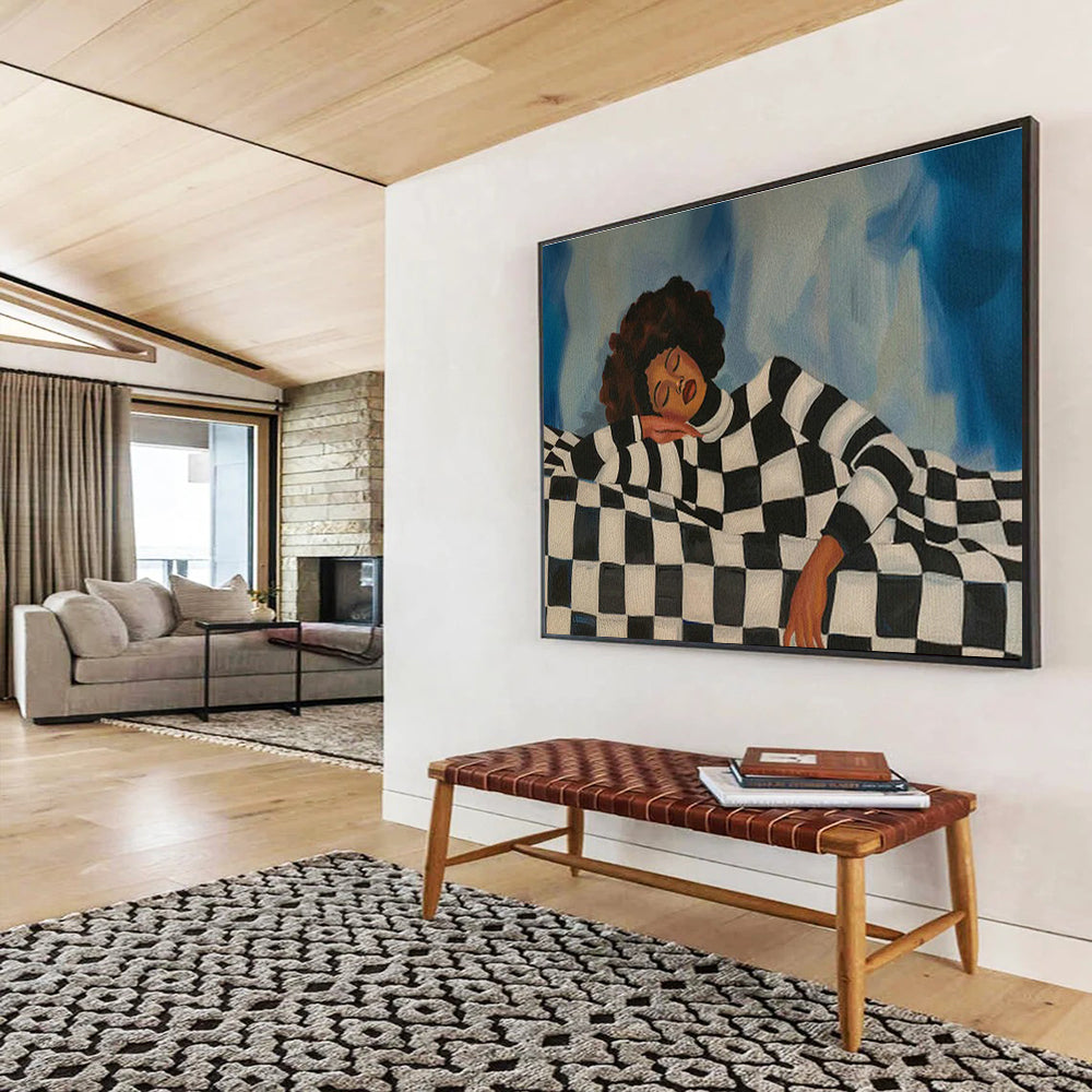 Checkerboard Resting Figure Art for Eclectic Home Study Spaces DLZ2609
