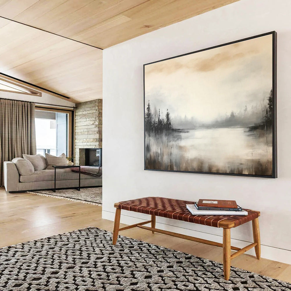 Misty Forest Lake Abstract Art for Serene Bedroom Retreat DLZ2713
