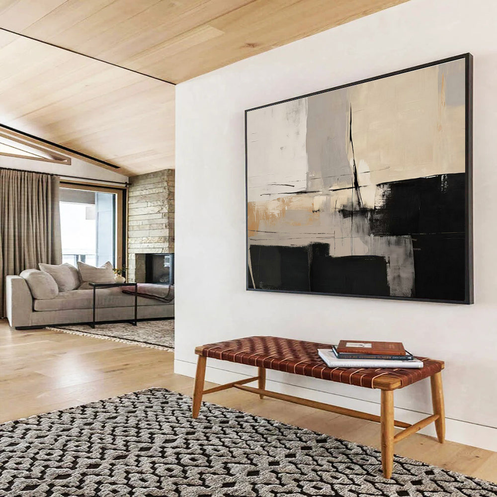 Black - White - Gray Block Abstract Art for Industrial Loft Living Rooms DLZ2625