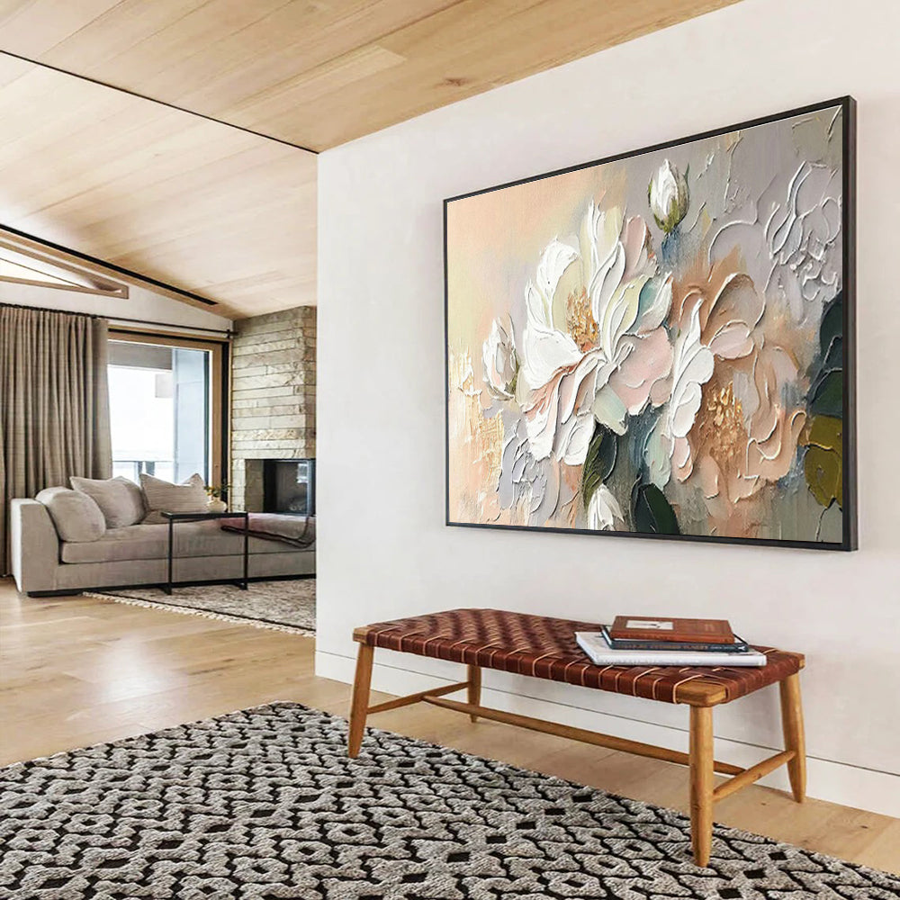 Pastel Flower Relief Art for Charming Cottage - Style Breakfast Nooks DLZ3097