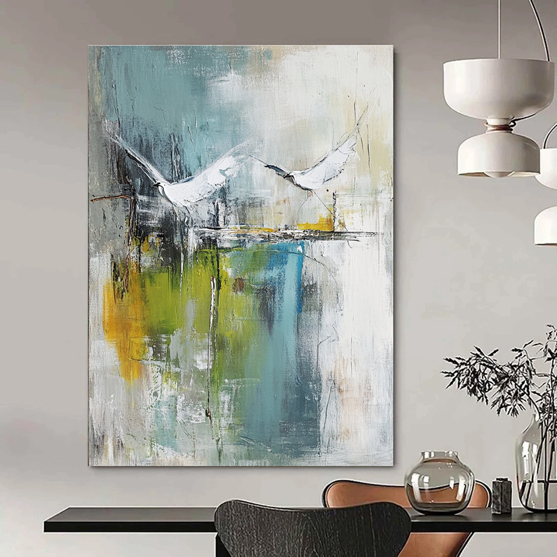 Abstract White Birds for Coastal Home & Serene Spa Retreat STSC303