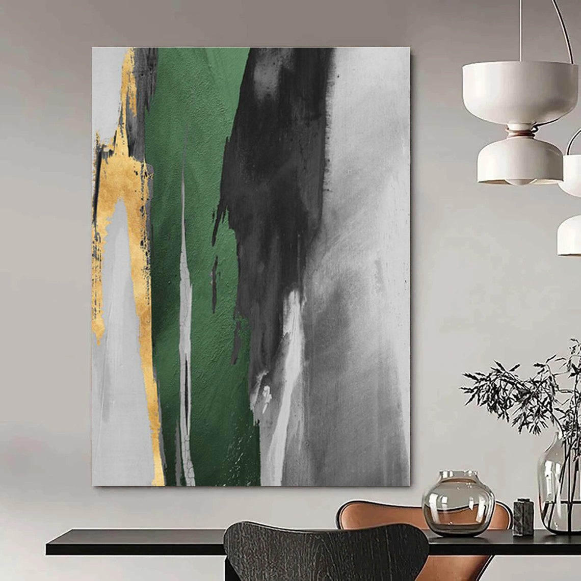 Green, Gray, and Gold Abstract Art for Luxury Home Office & Nature - Themed Spa DLZ2222