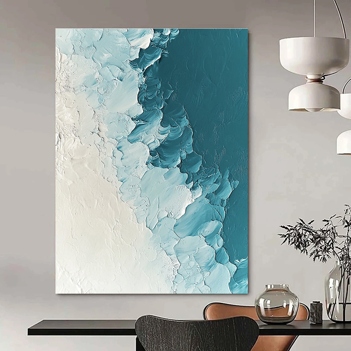 Blue and White Textured Abstract for Coastal Bedroom & Minimalist Art Gallery STSC311