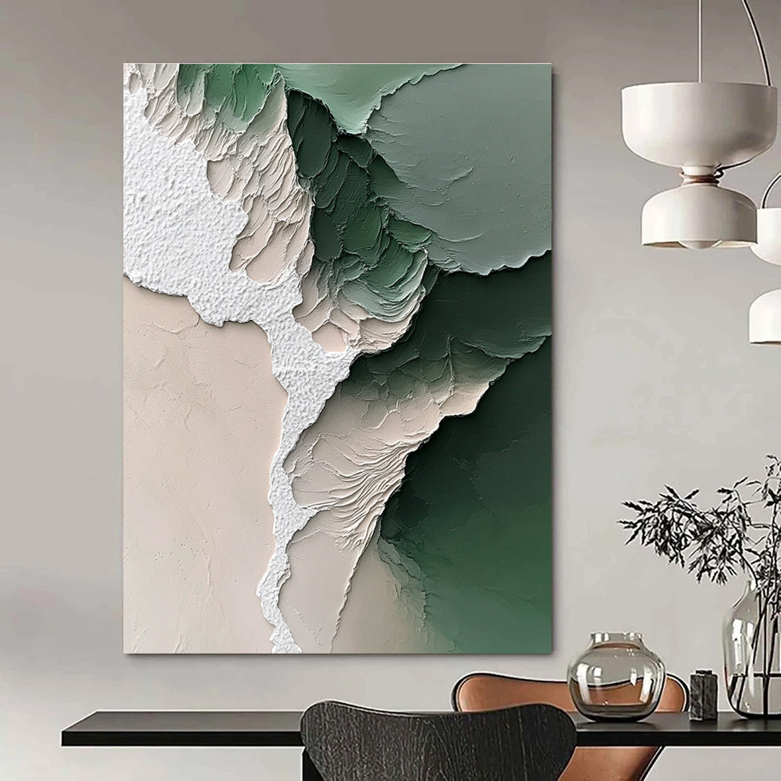 Textured Green and White for Nature - Inspired Living Room & Contemporary Art Studio STSC1246