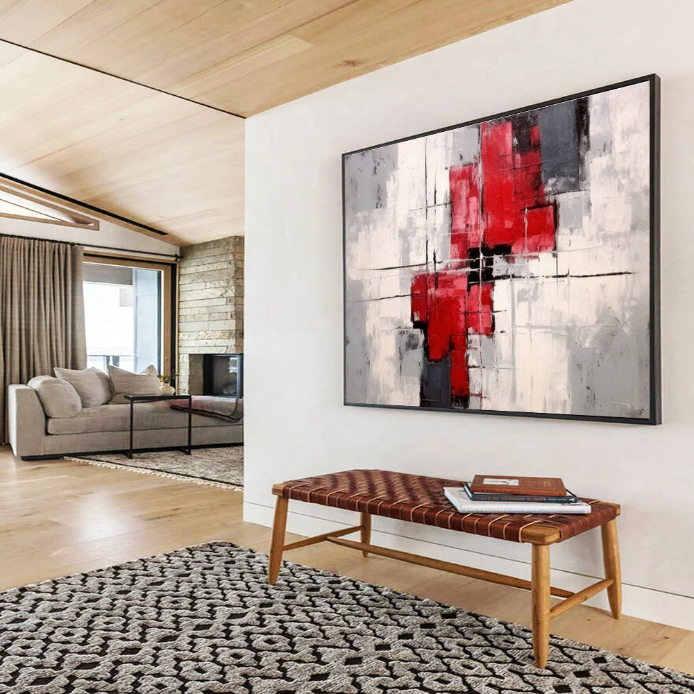 Red - Gray Geometric Abstract Art for Modern Office Reception Areas DLZ2653