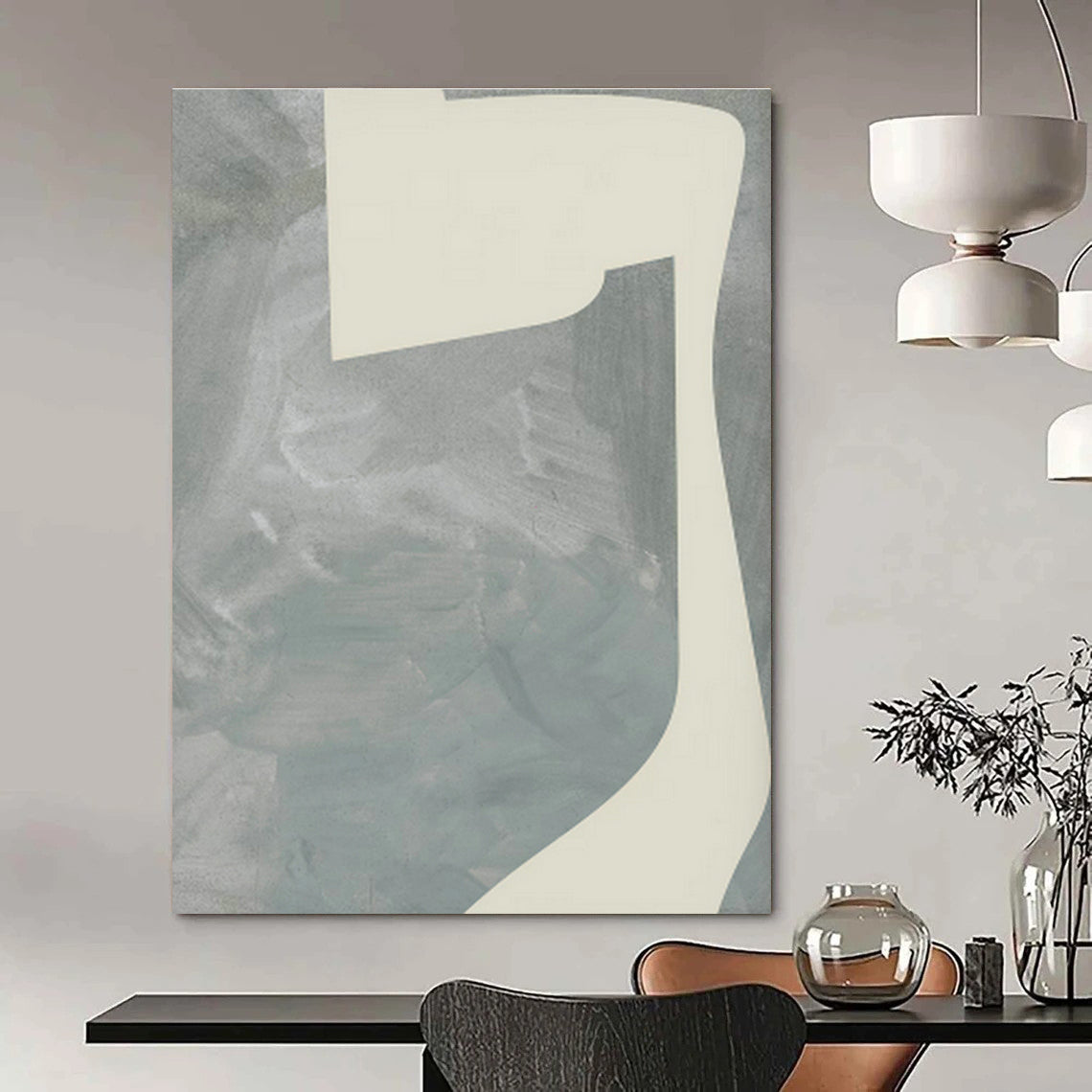 Light Gray Geometric Abstract Art for Contemporary Hotel Lobby & Zen - Inspired Bedroom DLZ0711