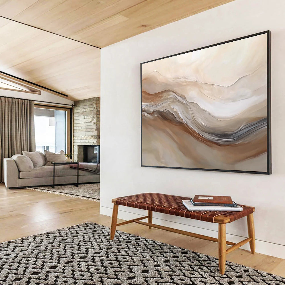 Flowing Neutral Waves Art for Spa - Like Bedroom & Minimalist Home Decor SC447
