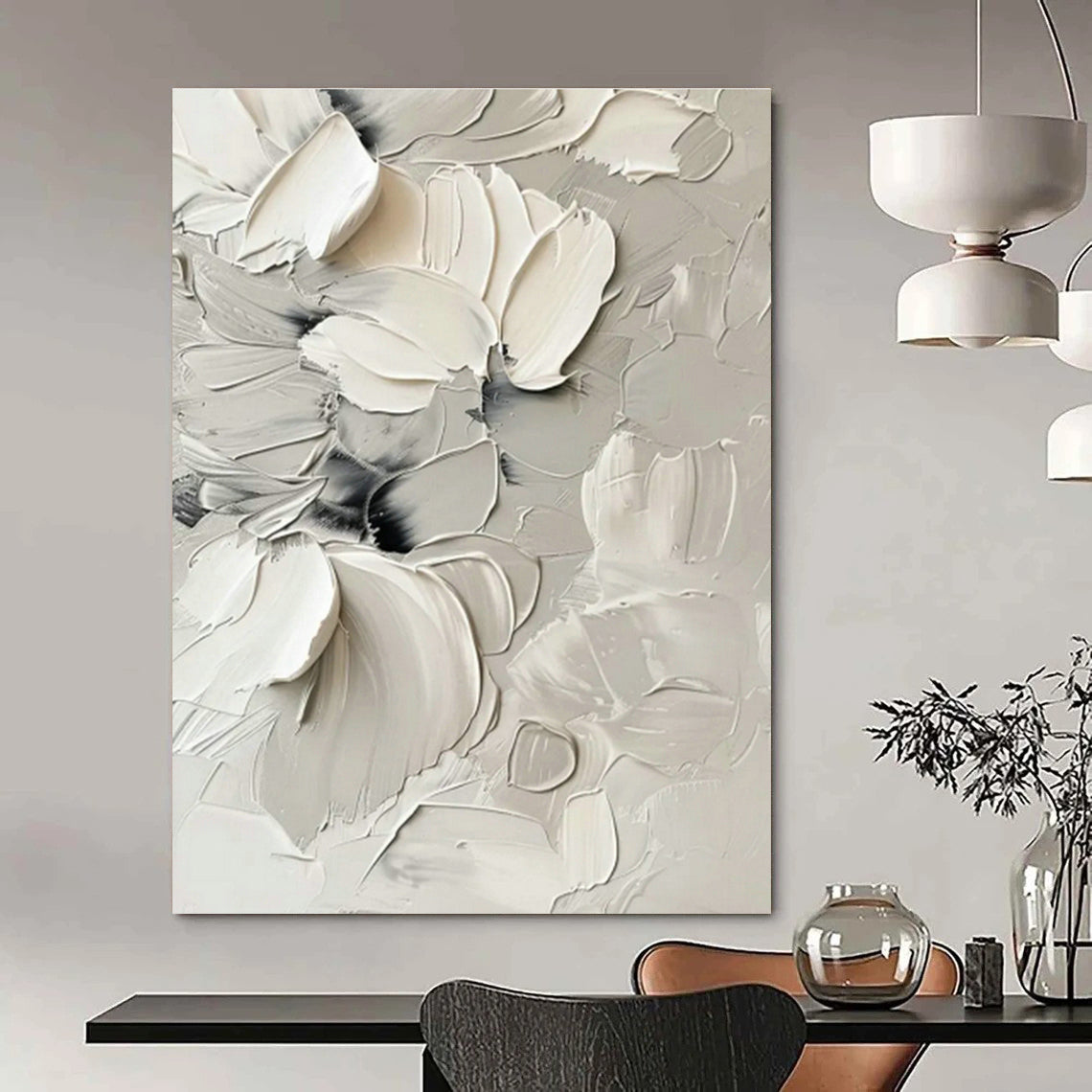 White Floral Textured Art for Romantic Bridal Suite & Feminine Tea Parlor DLZ0837
