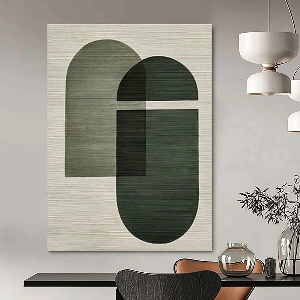 Green - Gray Geometric Abstract Art for Mid - Century Home & Modern Café DLZ1138