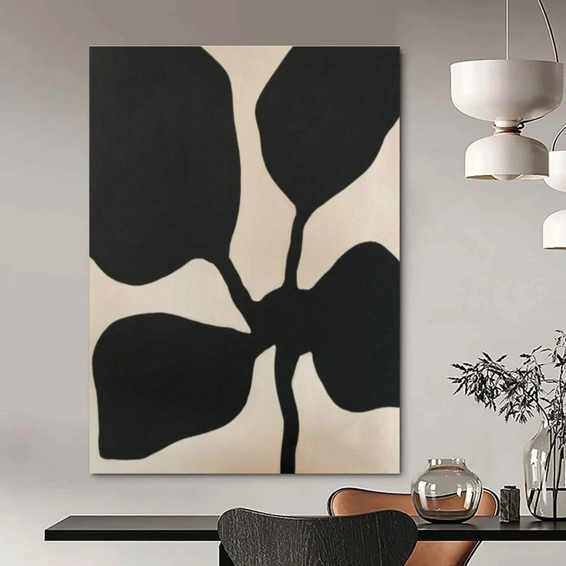 Black - White Petal - Shaped Abstract Art for Minimalist Living Room & Modern Art Café DLZ1890