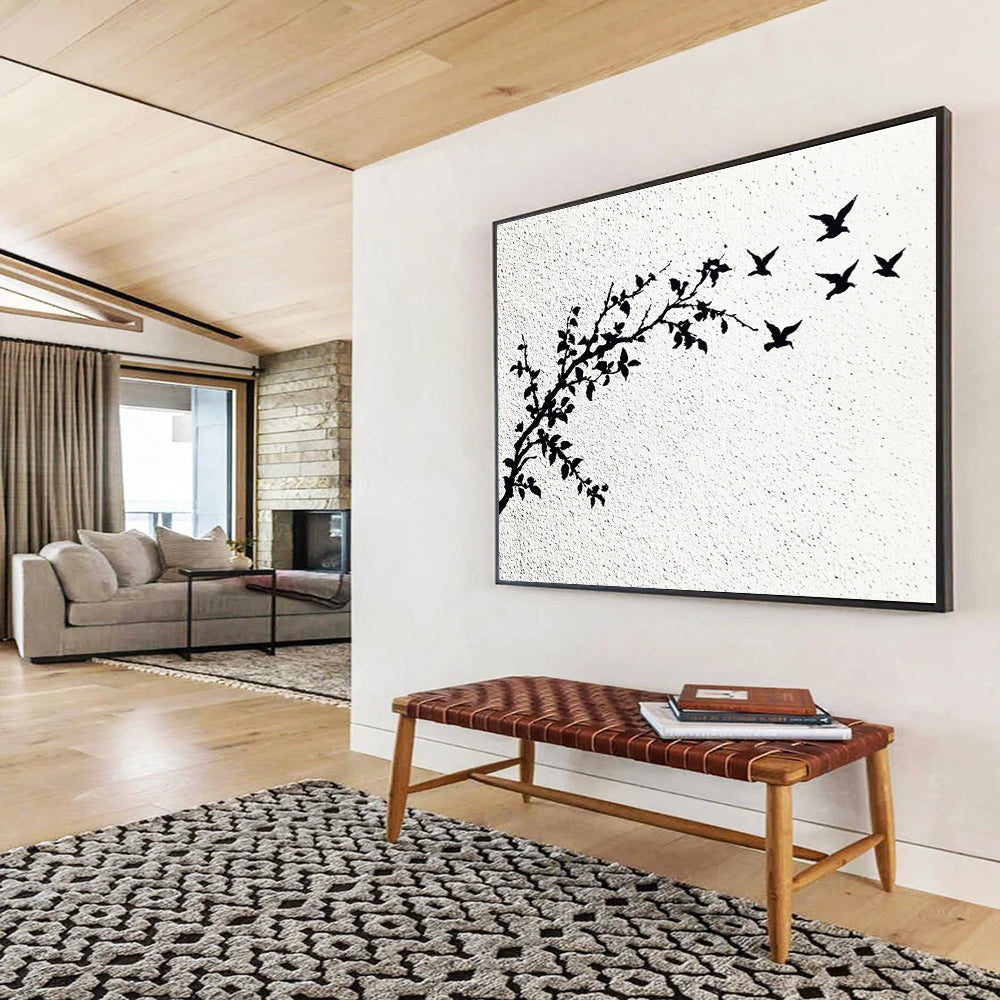 Minimalist Bird and Branch Art for Scandinavian - Style Bedroom & Zen Meditation Space SC434