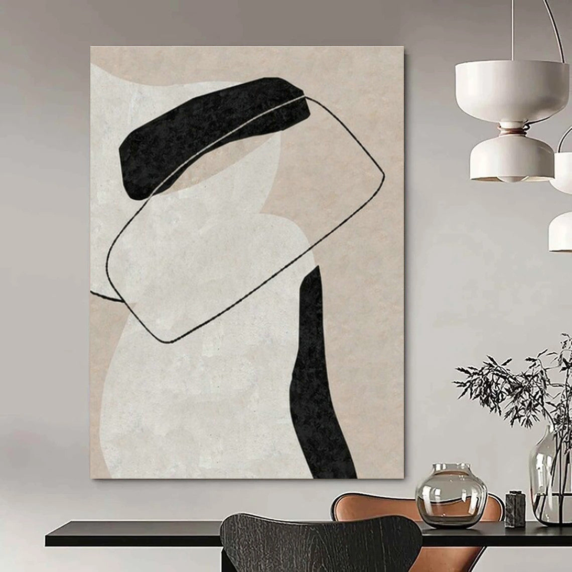 Beige - Black Abstract Art for Rustic Home Office & Modern Boutique DLZ2048