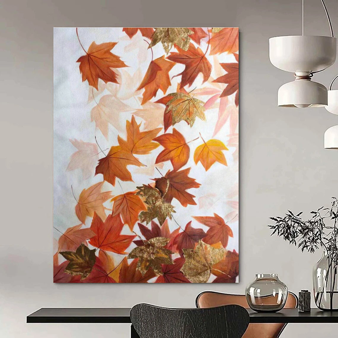 Orange - Gold Maple Leaf Abstract Art for Rustic Fall Wedding Venue & Cozy Cottage DLZ0775
