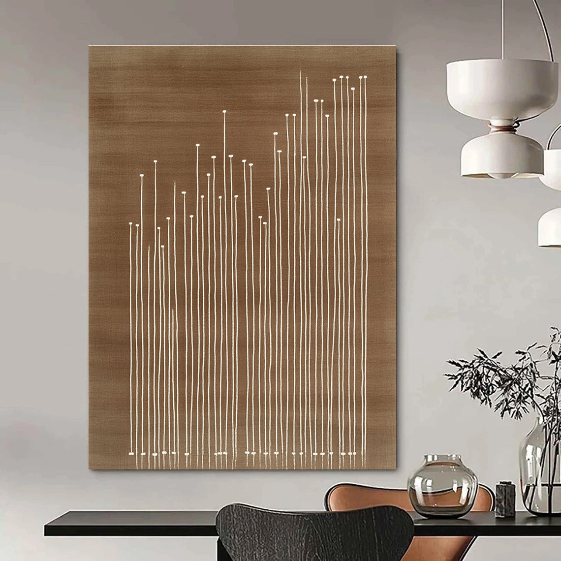 White Stalks on Brown for Minimalist Home Office & Nature - Inspired Art Gallery STSC929