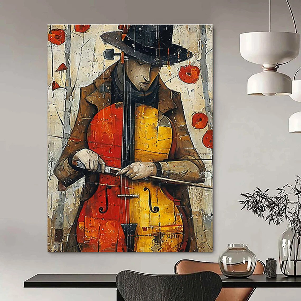 Cellist Figure Art for Bohemian Music Café & Eclectic Living Room DLZ2232