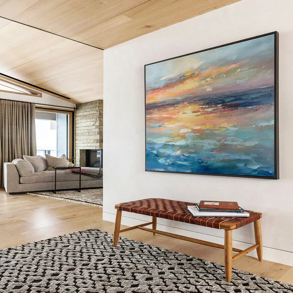 Sea View Sunset Oil Painting for Coastal - Themed Living Rooms DLZ2503