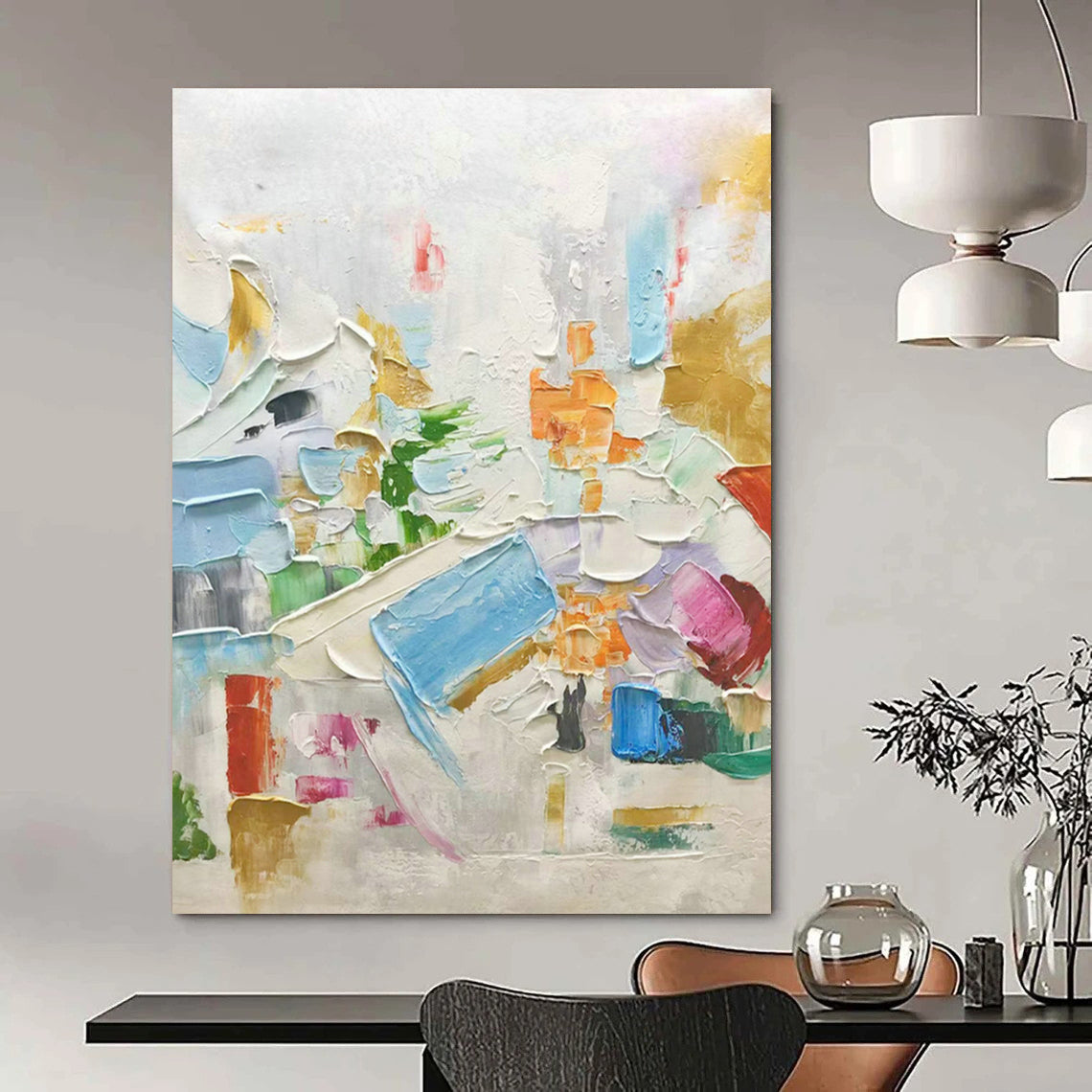 Thick - Painted Color Abstract Art for Creative Coworking Space & Eclectic Home Living Room DLZ1607