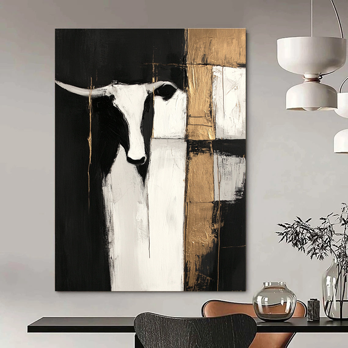 Longhorn with Gold Accents for Rustic Western Home & Equestrian - Themed Office STSC223