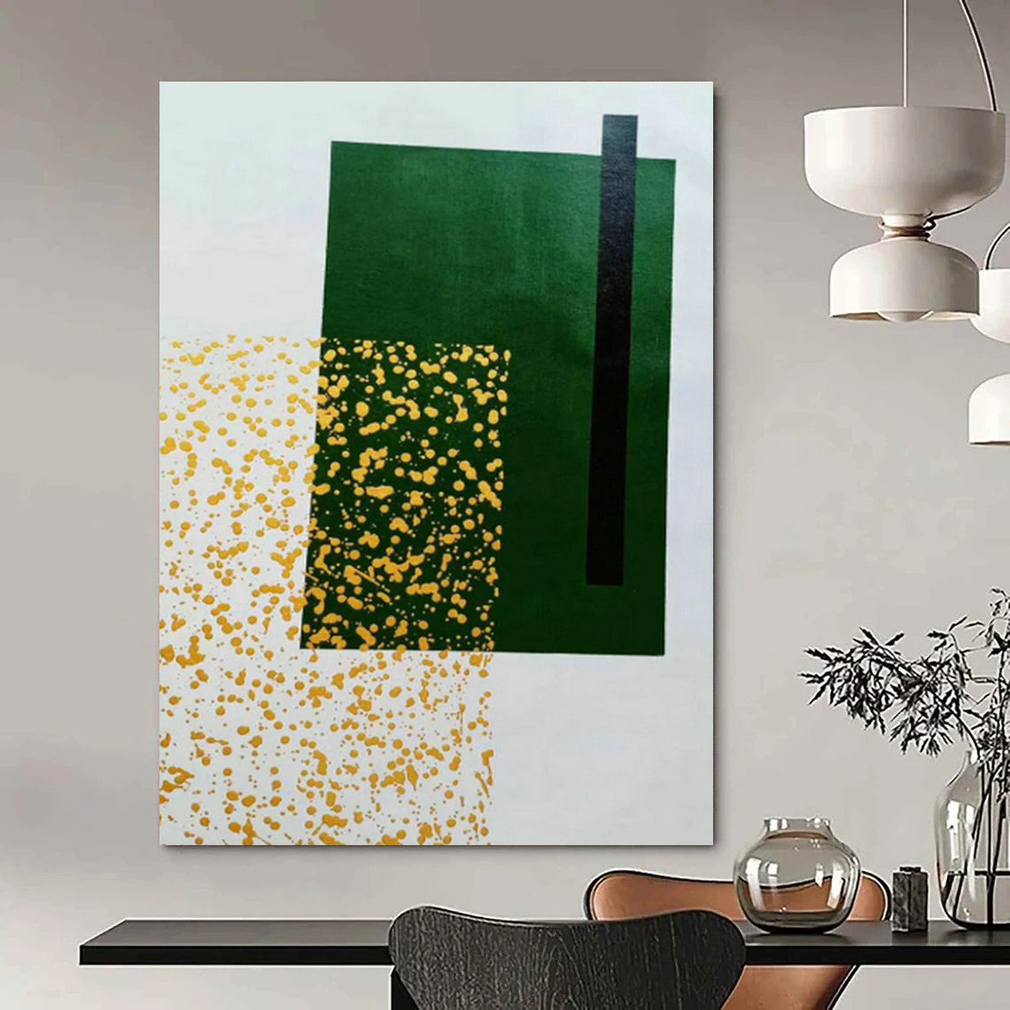 Green and Yellow Geometric Abstract Art for Modern - Tropical Home & Art - Centric Co - working Space DLZ0759