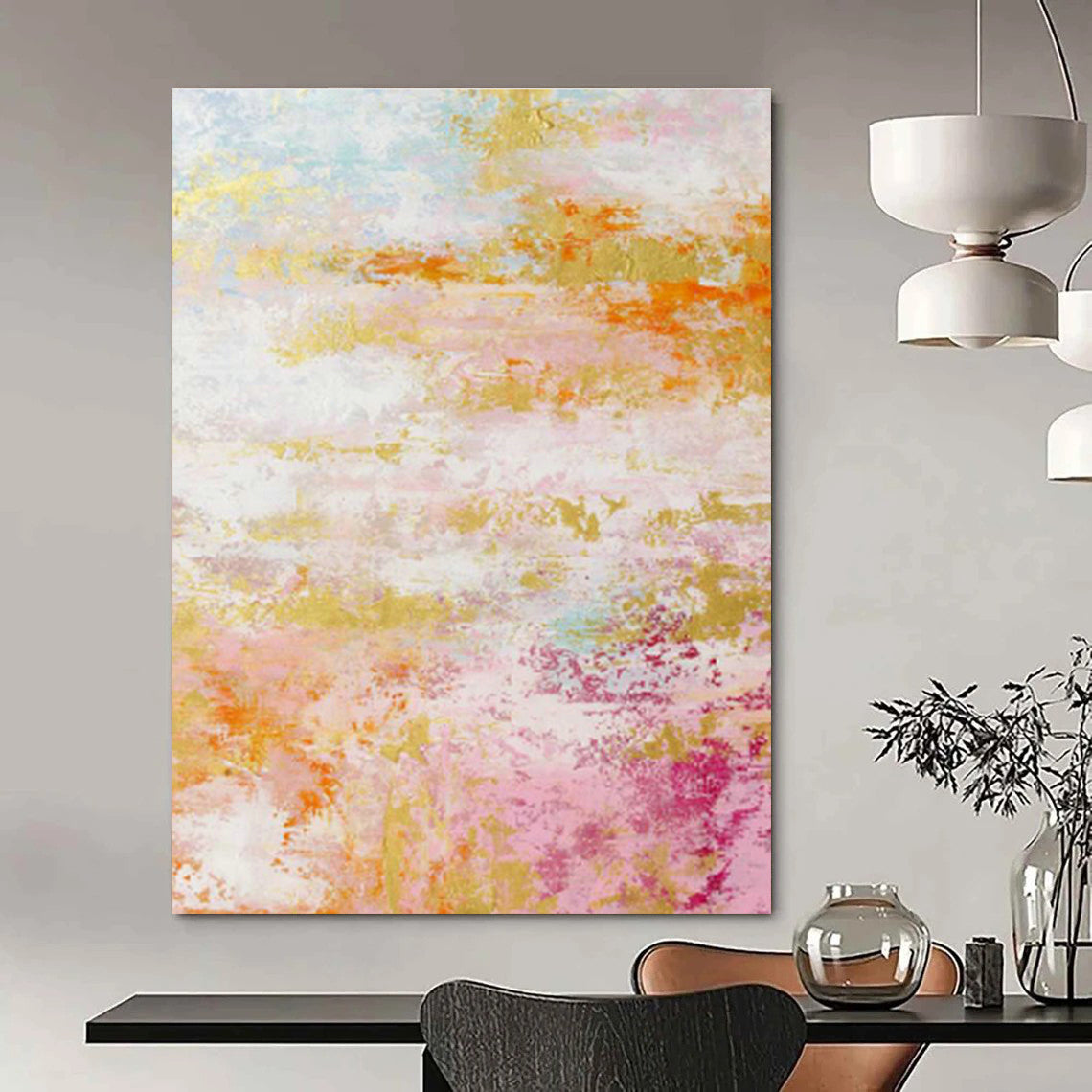Pink - Gold Abstract Art for Luxury Bridal Suite Living Areas DLZ0047